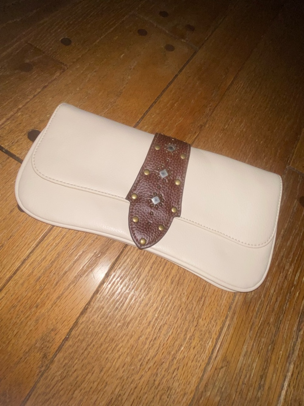 New York & Company Cream Clutch with Brown Studded Strap
